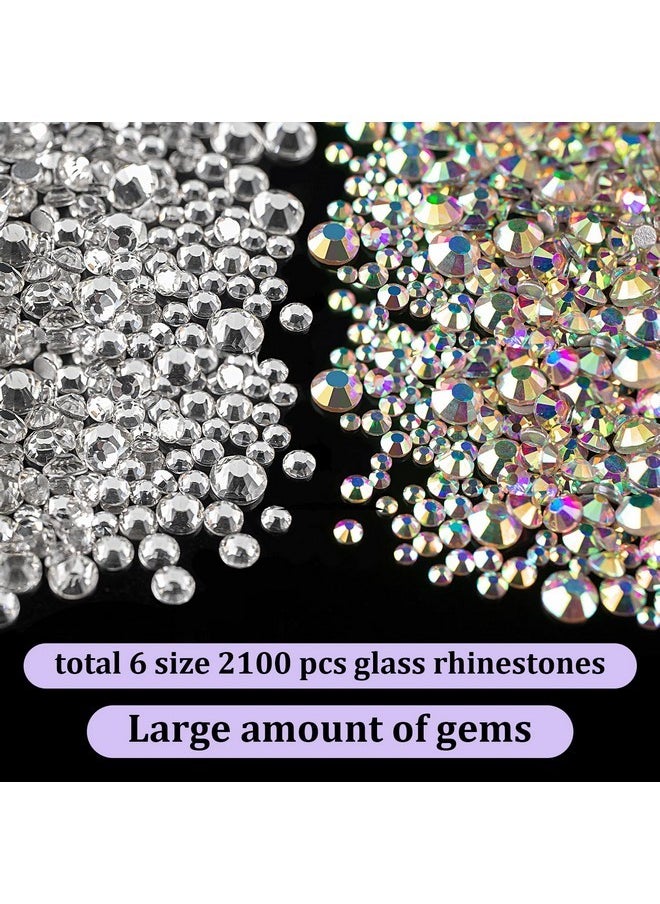 BELLEBOOST 2100 Pcs Crystal Glass Rhinestones For Crafting, Ss6-Ss30 Gems For Bedazzling, Round Flatback Diamonds For Crafts Clothing Nails Makeup With Pickup Tools (Crystal Ab & Silver Clear)  - Image 2