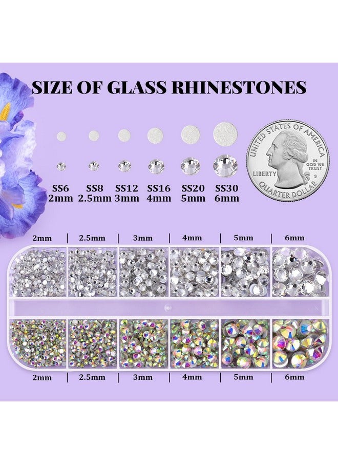 BELLEBOOST 2100 Pcs Crystal Glass Rhinestones For Crafting, Ss6-Ss30 Gems For Bedazzling, Round Flatback Diamonds For Crafts Clothing Nails Makeup With Pickup Tools (Crystal Ab & Silver Clear)  - Image 3