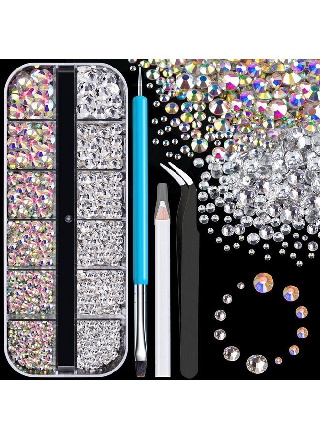 BELLEBOOST 2100 Pcs Crystal Glass Rhinestones For Crafting, Ss6-Ss30 Gems For Bedazzling, Round Flatback Diamonds For Crafts Clothing Nails Makeup With Pickup Tools (Crystal Ab & Silver Clear)  - Image 1