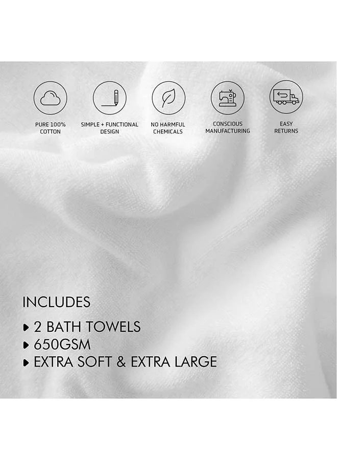 rocketlinen RocketLinen Bath Towel Set 650gsm 2 White Towels 100% Cotton Extra Soft Large Size (Bath Towels)