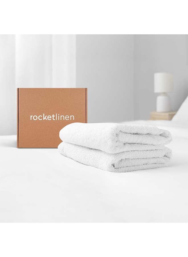 RocketLinen Bath Towel Set 650gsm 2 White Towels 100% Cotton Extra Soft Large Size (Bath Towels) - Image 1