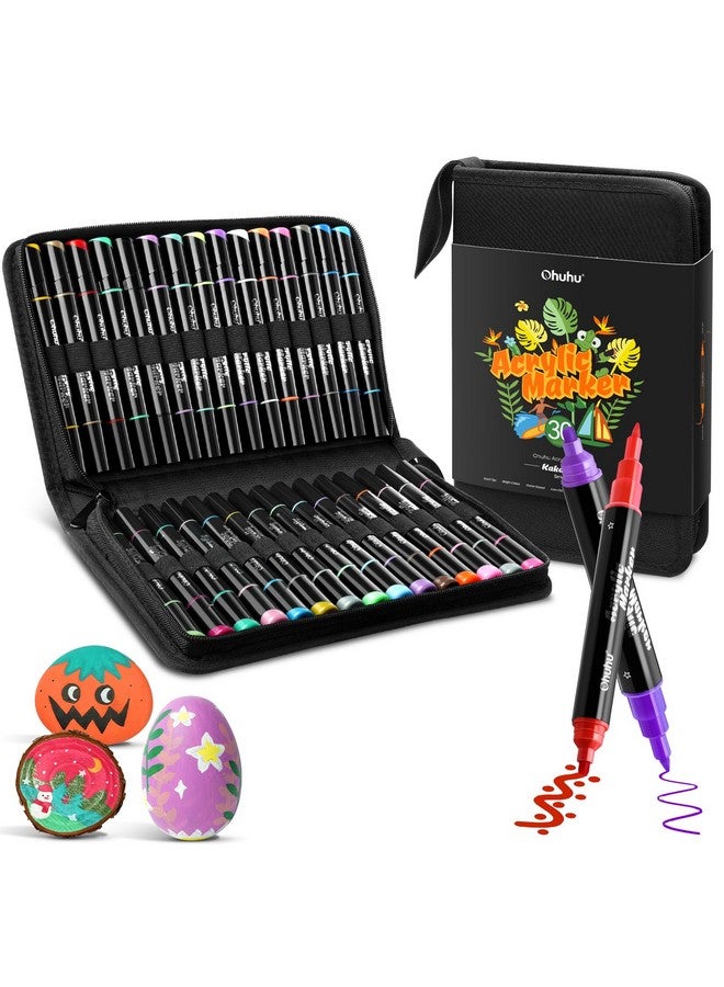 Ohuhu Acrylic Paint Pens 30 Colours Dual Tip Acrylic Paint Markers Round & Fine Acrylic Paint Markers for Easter Eggs Rock Painting Waterproof High Opacity Paint Pens Wood Glass Acrylic Markers - Image 1