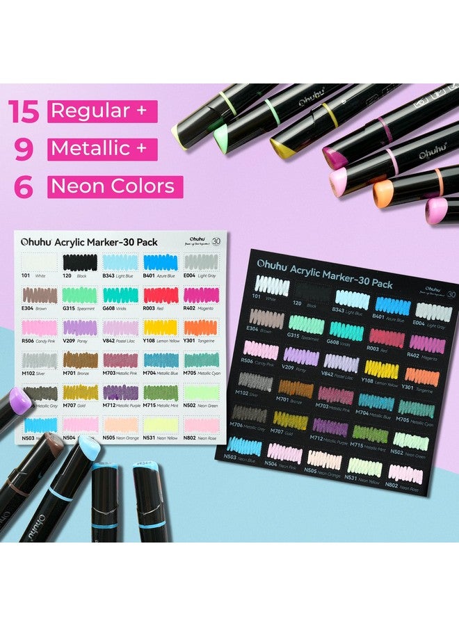 Ohuhu Acrylic Paint Pens 30 Colours Dual Tip Acrylic Paint Markers Round & Fine Acrylic Paint Markers for Easter Eggs Rock Painting Waterproof High Opacity Paint Pens Wood Glass Acrylic Markers - Image 3