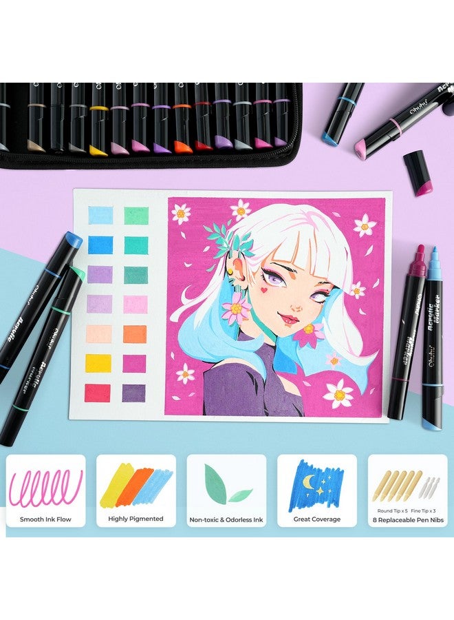 Ohuhu Acrylic Paint Pens 30 Colours Dual Tip Acrylic Paint Markers Round & Fine Acrylic Paint Markers for Easter Eggs Rock Painting Waterproof High Opacity Paint Pens Wood Glass Acrylic Markers - Image 4