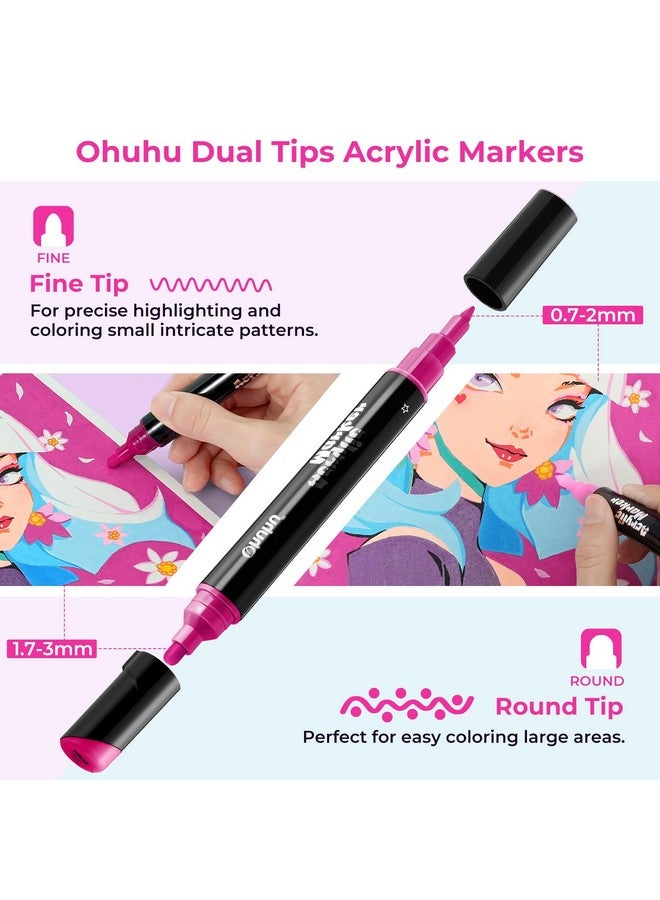 Ohuhu Acrylic Paint Pens 30 Colours Dual Tip Acrylic Paint Markers Round & Fine Acrylic Paint Markers for Easter Eggs Rock Painting Waterproof High Opacity Paint Pens Wood Glass Acrylic Markers - Image 2