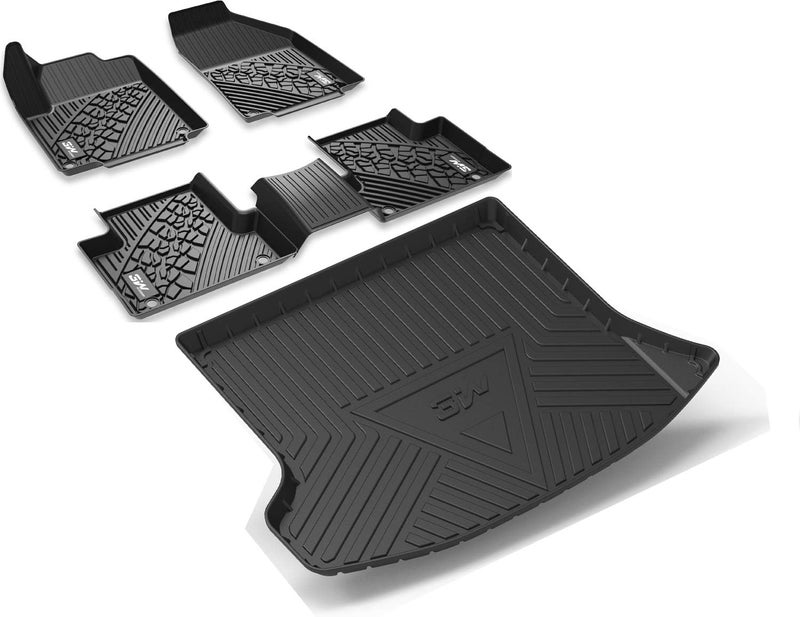 3W Floor Mats & Cargo Liner for Jeep Cherokee (2016-2020) - Heavy Duty Protection, Custom Fit, All Weather, Odorless TPE, Black - Image 1