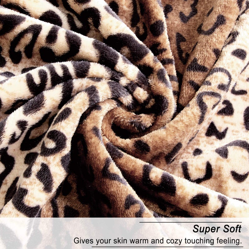 Viviland Flannel Fleece Throw Size 50x60, Lightweight Blanket for Couch, Super Soft Cozy Warm, Leopard Print - Image 3
