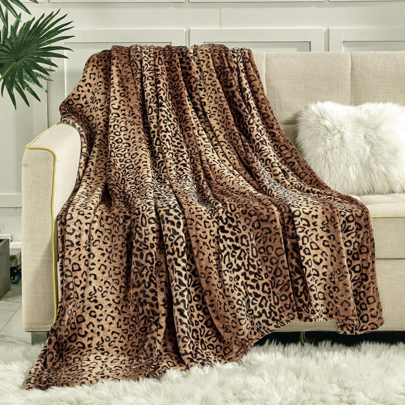Viviland Flannel Fleece Throw Size 50x60, Lightweight Blanket for Couch, Super Soft Cozy Warm, Leopard Print - Image 1