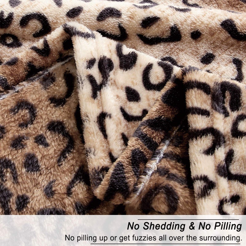 Viviland Flannel Fleece Throw Size 50x60, Lightweight Blanket for Couch, Super Soft Cozy Warm, Leopard Print - Image 4