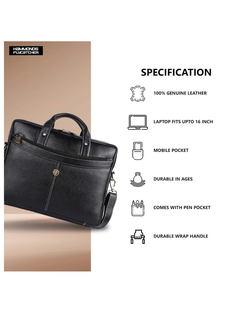 Hammonds Flycatcher  Laptop Messenger Leather Bag 15.6-inch Black LB122 (L=39, H=29, B=8 cm)  | Best Price UAE