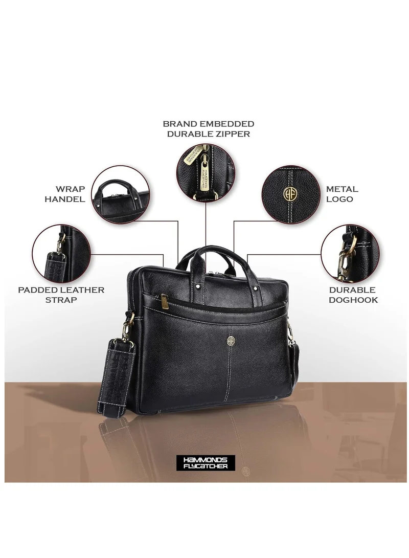 Hammonds Flycatcher  Laptop Messenger Leather Bag 15.6-inch Black LB122 (L=39, H=29, B=8 cm)  | Best Price UAE