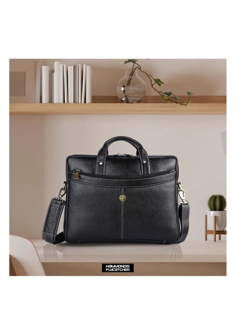 HAMMONDS FLYCATCHER Laptop Messenger Leather Bag 15.6-inch Black LB122 (L=39, H=29, B=8 cm)