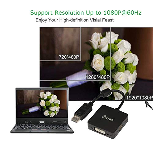 UKYEE DisplayPort to HDMI VGA DVI Adapter, 3-in-1 Converter, 1080P@60Hz, Male to Female, Black - Image 5