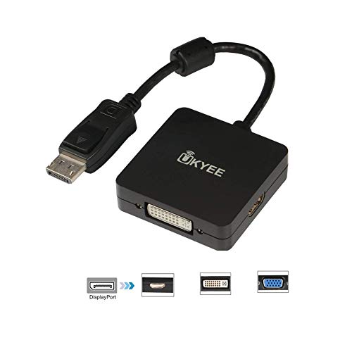UKYEE DisplayPort to HDMI VGA DVI Adapter, 3-in-1 Converter, 1080P@60Hz, Male to Female, Black - Image 1