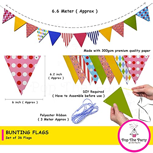 Pop the Party Bunting Flags Banner for Kids Room, Play School Decoration, Birthday Party, Baby Shower (Multi)(Pack of 3) Cardstock Material - Image 2