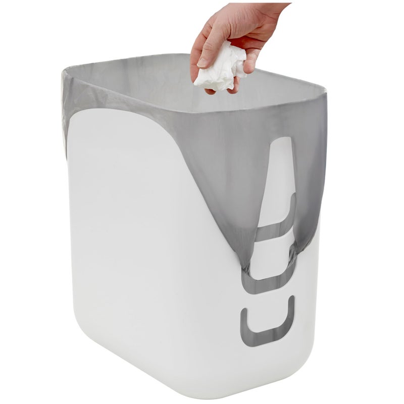 STORi Luup Trash Can (White) - Reuse Grocery Bags - Plastic Garbage Container for Bathroom, Vanity, Laundry Room, Kitchen, Office, Garage - 2.5 Gallon Wastebasket with Hooks to Secure Trash Bags - Image 1