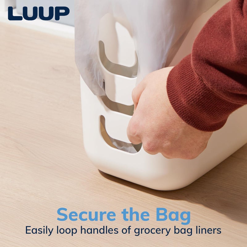 STORi Luup Trash Can (White) - Reuse Grocery Bags - Plastic Garbage Container for Bathroom, Vanity, Laundry Room, Kitchen, Office, Garage - 2.5 Gallon Wastebasket with Hooks to Secure Trash Bags - Image 4