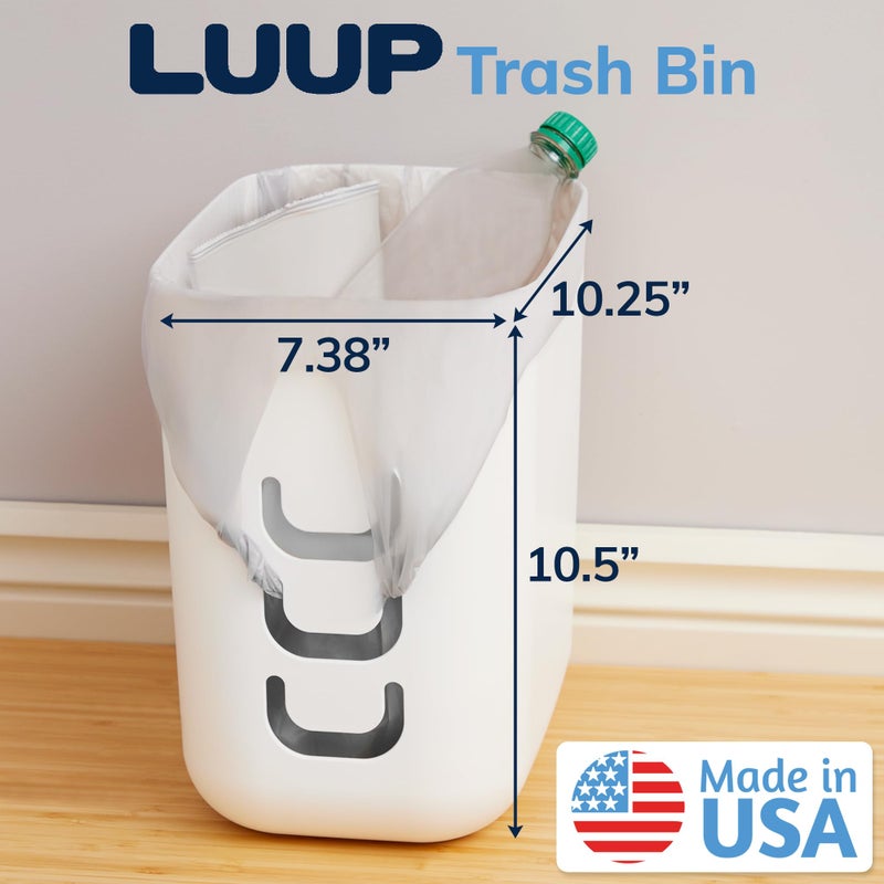 STORi Luup Trash Can (White) - Reuse Grocery Bags - Plastic Garbage Container for Bathroom, Vanity, Laundry Room, Kitchen, Office, Garage - 2.5 Gallon Wastebasket with Hooks to Secure Trash Bags - Image 2