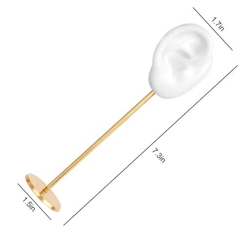 Marsrut Earring Display Stand Ear Shaped Piercing Stud Holder Copper Round Base Silicone Body Mannequin Model Organizer Navel Jewelry for Girl Women Shows Rack Birthday Wedding Decor White LeftRight - Image 3