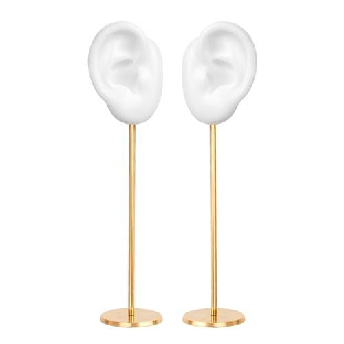 Marsrut Earring Display Stand Ear Shaped Piercing Stud Holder Copper Round Base Silicone Body Mannequin Model Organizer Navel Jewelry for Girl Women Shows Rack Birthday Wedding Decor White LeftRight - Image 1