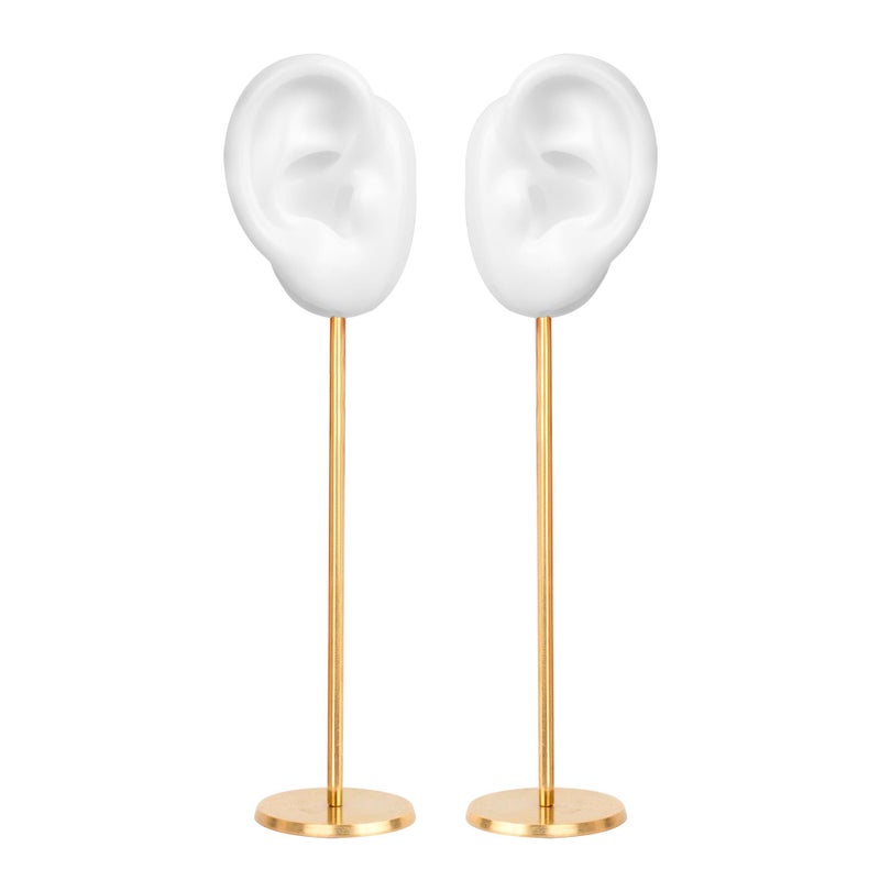 Marsrut Earring Display Stand Ear Shaped Piercing Stud Holder Copper Round Base Silicone Body Mannequin Model Organizer Navel Jewelry for Girl Women Shows Rack Birthday Wedding Decor White LeftRight - Image 2