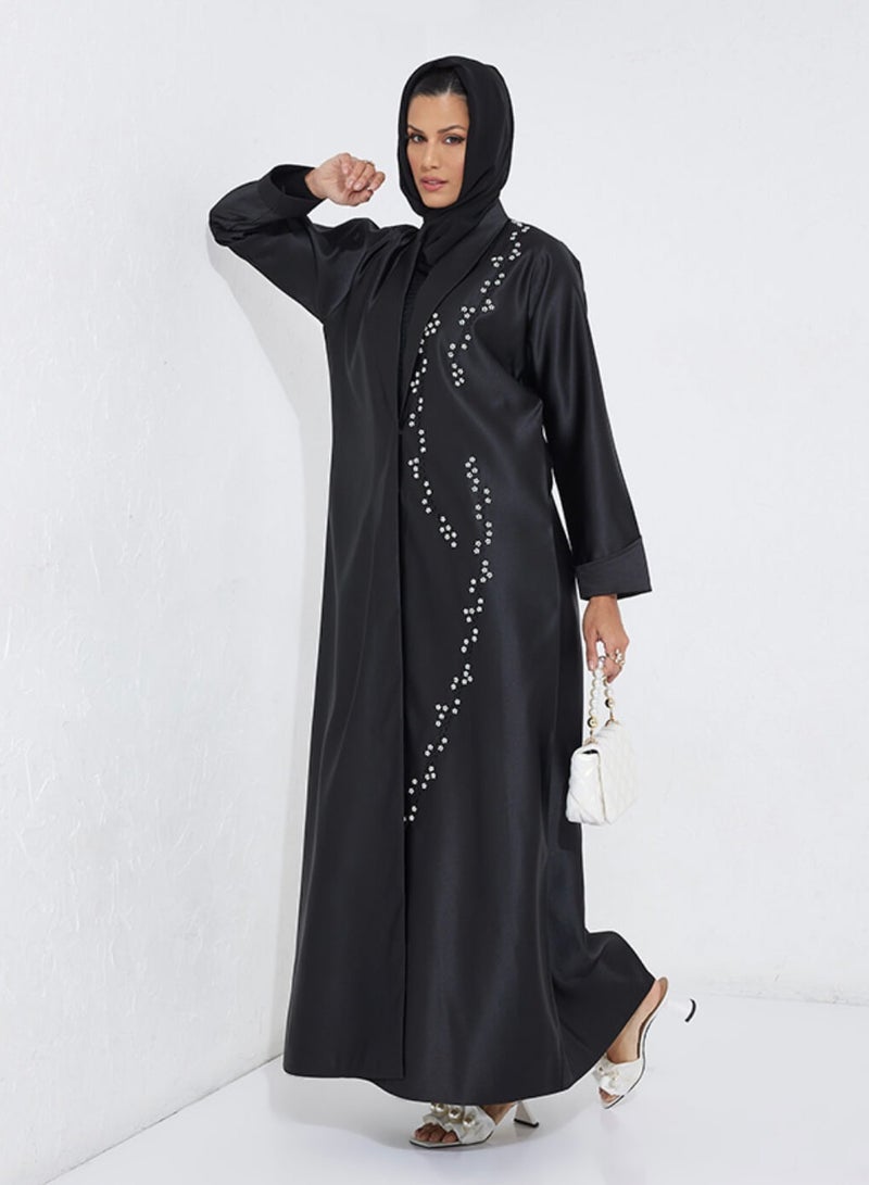 Rosette Abaya Embroidered Formal Abaya long Sleeves - Image 4