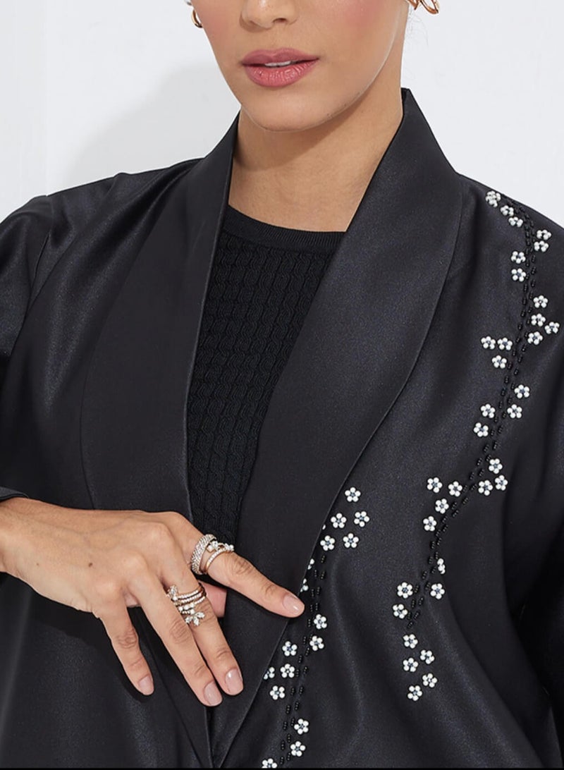 Rosette Abaya Embroidered Formal Abaya long Sleeves - Image 2