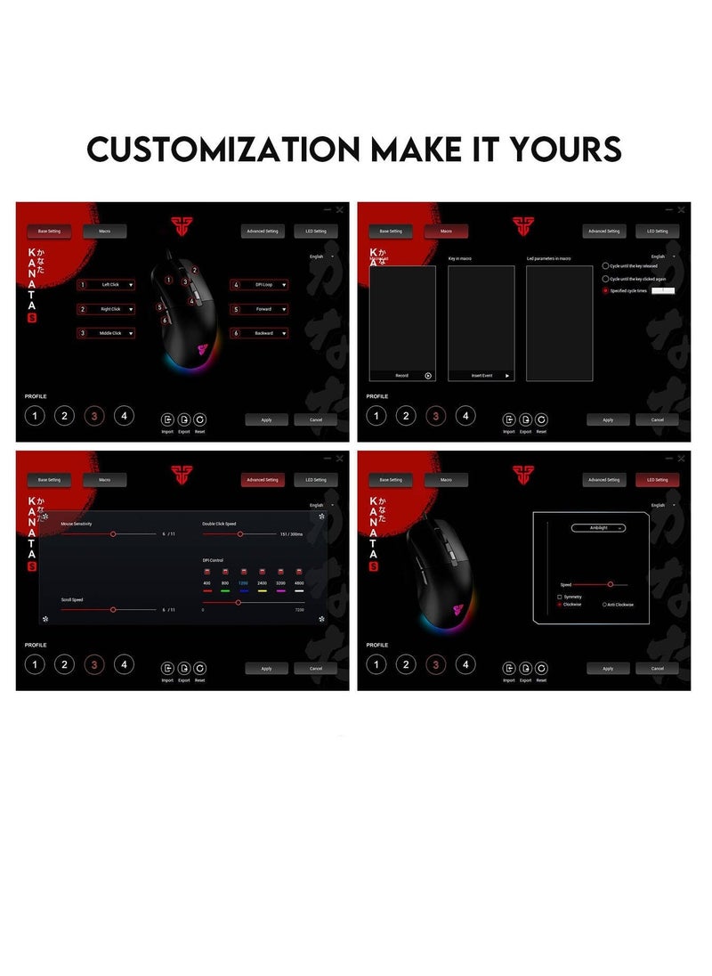 ماوس ألعاب سلكي Fantech VX9S RGB، سرعة 60 IPS / تسريع 20 جيجا، مستشعر بصري 400 - 7200 نقطة في البوصة قابل للتعديل، 10 مليون نقرة، تأثيرات إضاءة RGB، 6 أزرار قابلة للبرمجة ماوس ألعاب