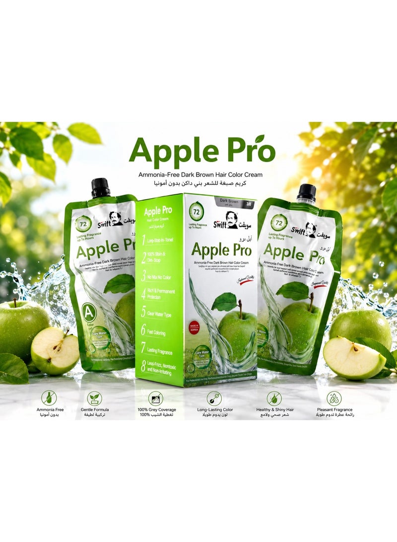 Swift Apple Pro Hair Dye Cream With an Advanced Formula and 100% Coverage for White Hair From Swift  Creamy Dark Brown Color 500 ml × 2 3/0 - Image 2