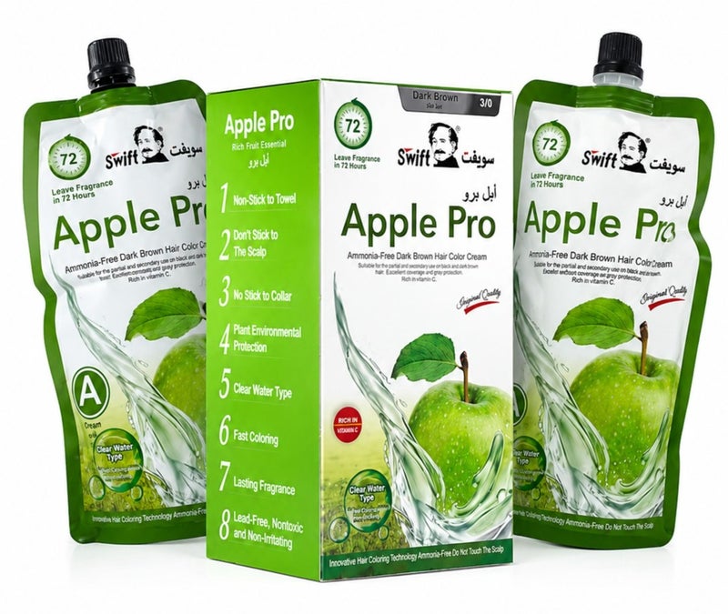 Swift Apple Pro Hair Dye Cream With an Advanced Formula and 100% Coverage for White Hair From Swift  Creamy Dark Brown Color 500 ml × 2 3/0 - Image 1