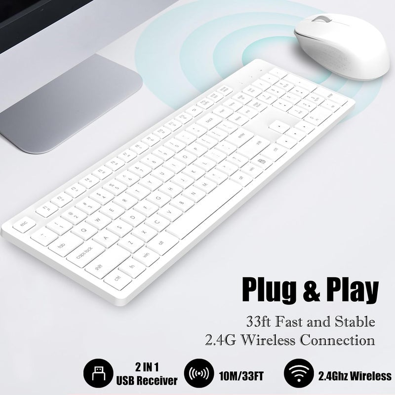 LeadsaiL White Wireless Keyboard and Mouse Combo, Full-Sized Ergonomic Computer Keyboard, 2.4GHz USB Cordless Keyboard Silent Mouse Set, 12 FN Shortcuts for Windows MacOS Laptop Computer - Image 3