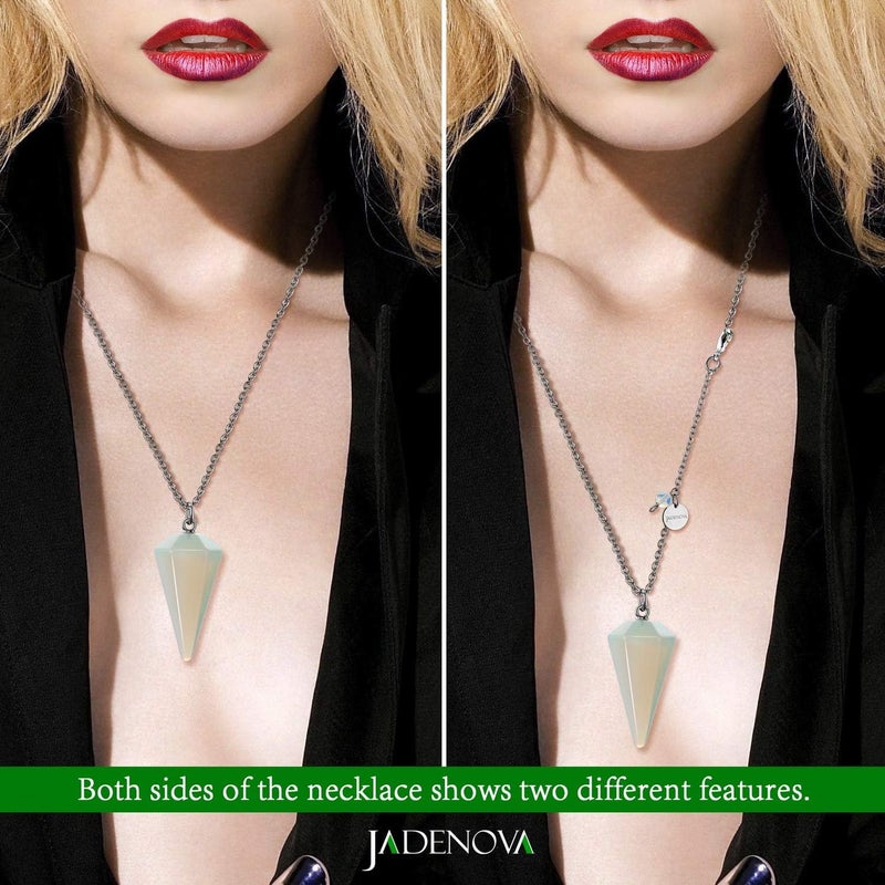 JADENOVA Pendulum Crystal Natural Amethyst Healing Pendant Necklace for Women Divination Dowsing (Crystal with 2 chains), Gemstone, synthetic opalite - Image 5