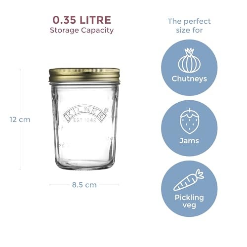 Kilner Premium 350ml Wide Mouth Airtight Glass Preserve Jar for Jams, Pickles, Chutneys | Multipurpose, BPA Free, Reusable Kitchen Storage Container - Image 2