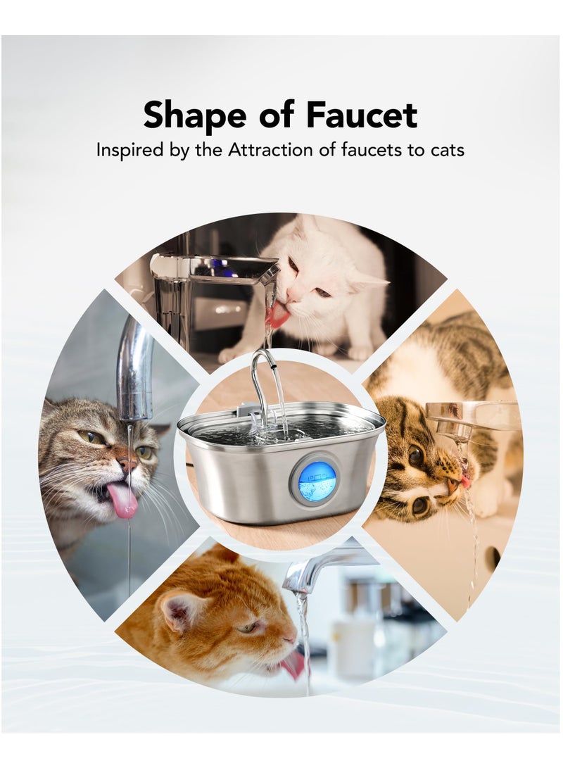 Stainless Steel Cat Water Fountain, 3.2L Automatic Pet Dispenser with Water Level Window, Ultra-Quiet Pump and Multi-Filter System, Dishwasher Safe - Image 5