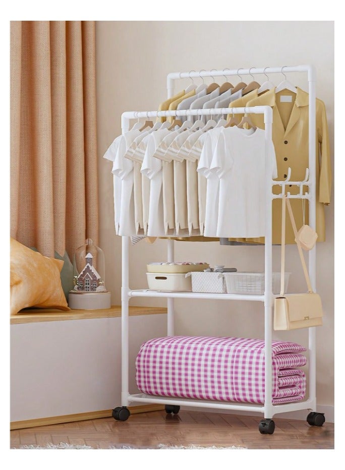 Cloth Rack - Multifunctional Hanging Wardrobe Stand with Wheels,  2 Storage Shelves, Shoe Rack, Clothes Organizer, Hooks & Clothes Drying Solution  - Image 1
