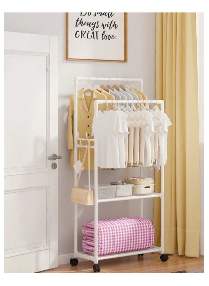 Cloth Rack - Multifunctional Hanging Wardrobe Stand with Wheels,  2 Storage Shelves, Shoe Rack, Clothes Organizer, Hooks & Clothes Drying Solution  - Image 2