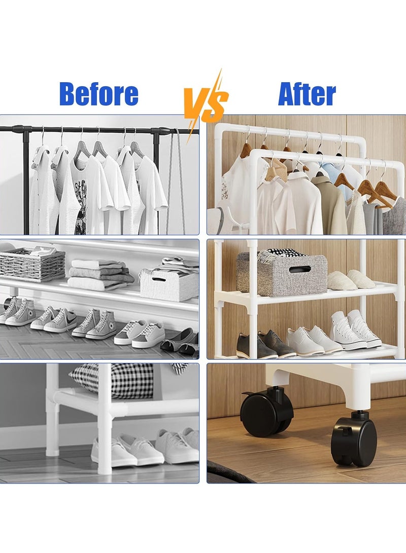 Cloth Rack - Multifunctional Hanging Wardrobe Stand with Wheels,  2 Storage Shelves, Shoe Rack, Clothes Organizer, Hooks & Clothes Drying Solution  - Image 5