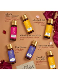 Forest Essentials Miniature Selection Gift Box | Face, Body And Hair Care Kit For Gifting With Face Wash, Shower Wash, After Bath Oil, Body Lotion, Shampoo & Conditioner | 6 Piece Gift Set  - Image 2