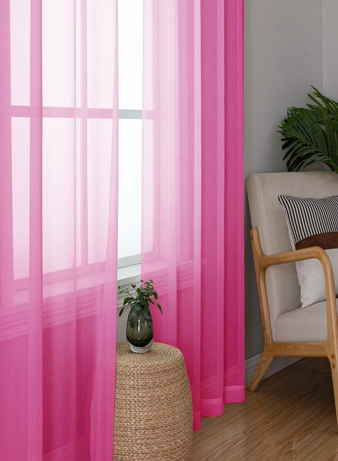 Lecloud Hot Pink Sheer Curtains for Bedroom 84 Inches Long 2 Panels, Light Filtering Voile Rod Pockets Window Curtains for Living Room, Rustic Farmhouse Decor Drapes, Each Panel 42" W x 84" L - Image 2