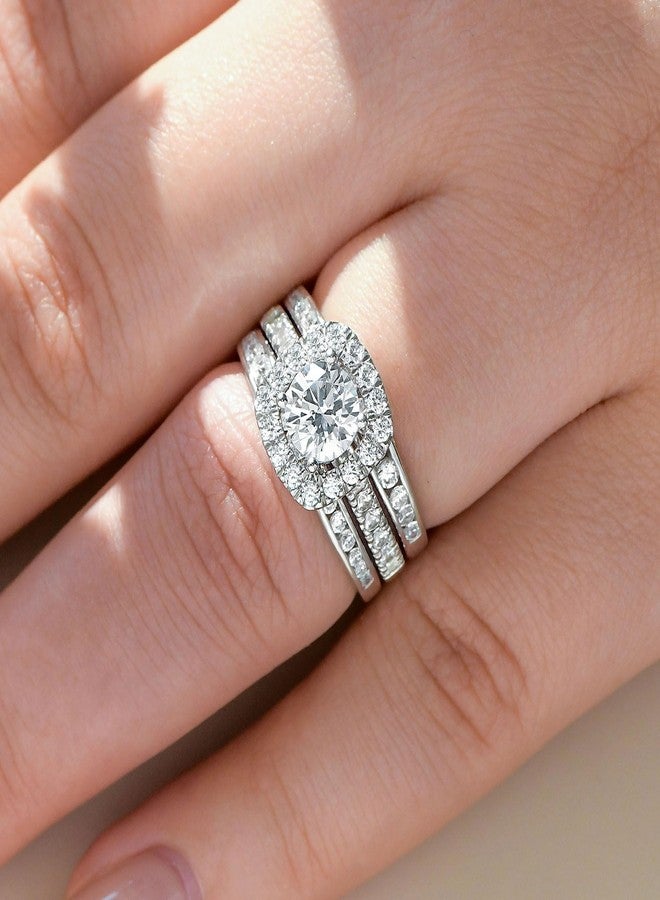 نيو شي جولري مجموعة خواتم زفاف نسائية من نيوشي للمجوهرات، مرصعة بأحجار الزركونيا المكعبة من فئة AAAAA، مصنوعة من الفضة الإسترليني عيار 925، تتضمن خاتم خطوبة وحلقات تزيين، مقاس 5. - Image 4