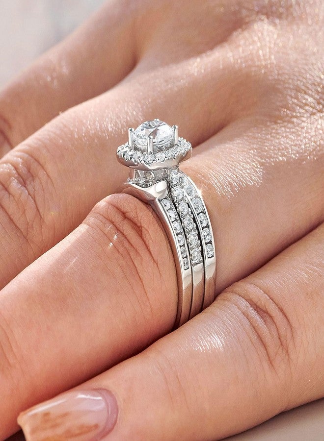 نيو شي جولري مجموعة خواتم زفاف نسائية من نيوشي للمجوهرات، مرصعة بأحجار الزركونيا المكعبة من فئة AAAAA، مصنوعة من الفضة الإسترليني عيار 925، تتضمن خاتم خطوبة وحلقات تزيين، مقاس 5. - Image 5