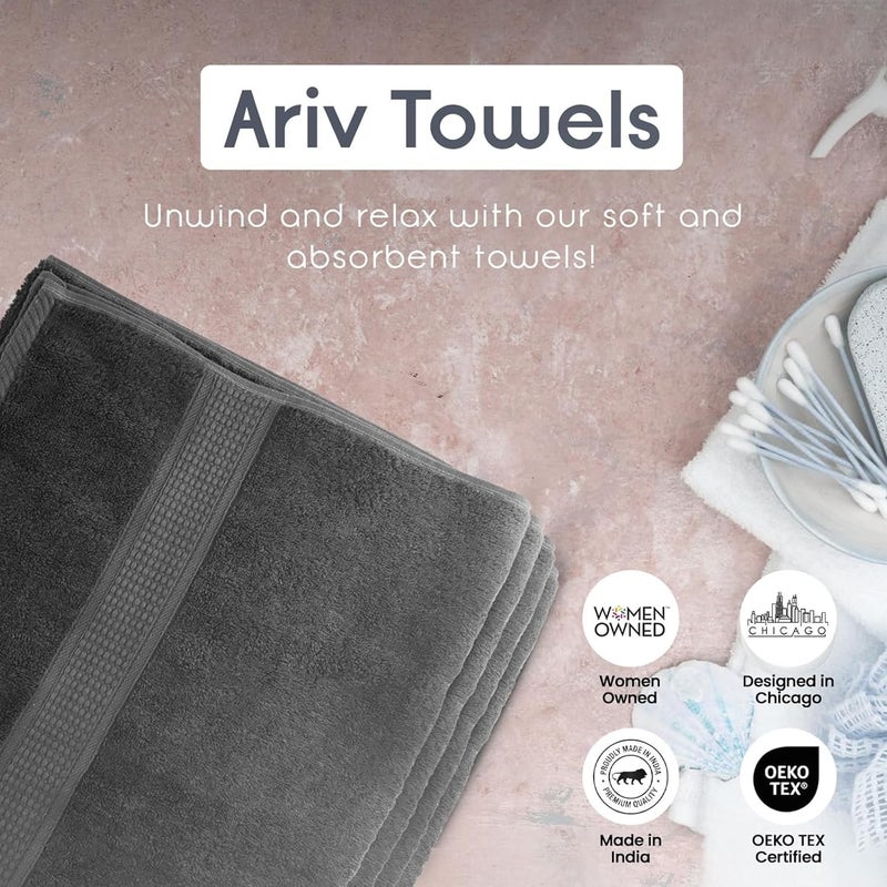 Ariv مجموعة مناشف أريف 4 قطع كبيرة متميزة من القطن والخيزران للاستحمام للبشرة الحساسة والاستخدام اليومي - ناعمة، سريعة الجفاف وعالية الامتصاص للحمام، الصالة الرياضية، الفندق والسبا - مقاس 30 × 52 بوصة - رمادي - Image 3
