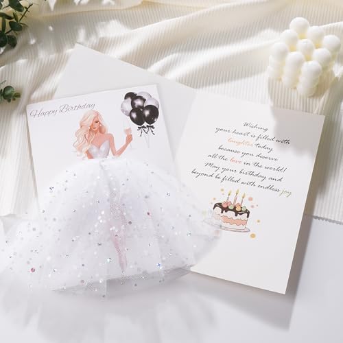 AYGXU 3D pop up birthday card,funny Birthday cards for women,happy birthday card with skirt and envelope,personalized birth day cards for women daughter,mom,sister,girlfriend-silver white - Image 3