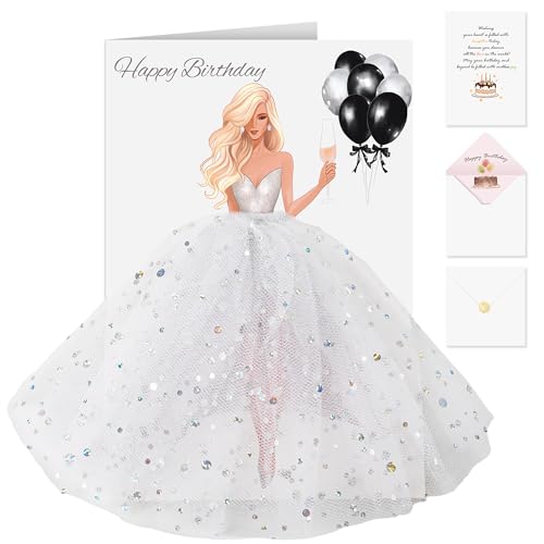 AYGXU 3D pop up birthday card,funny Birthday cards for women,happy birthday card with skirt and envelope,personalized birth day cards for women daughter,mom,sister,girlfriend-silver white - Image 1
