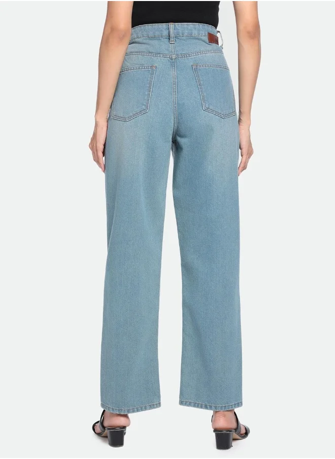 دينيس لينغو Women's Indigo Denim Solid Pattern Full Length Relaxed Jeans