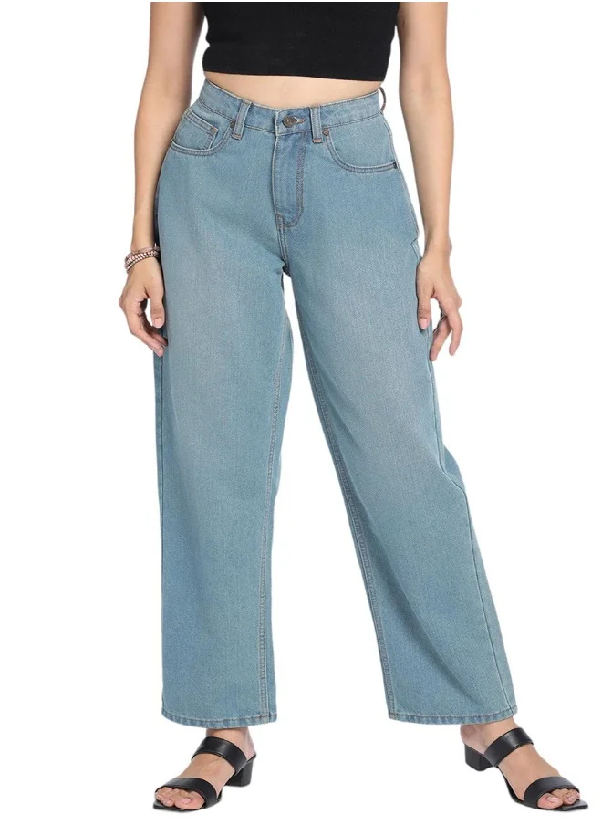 دينيس لينغو Women's Indigo Denim Solid Pattern Full Length Relaxed Jeans