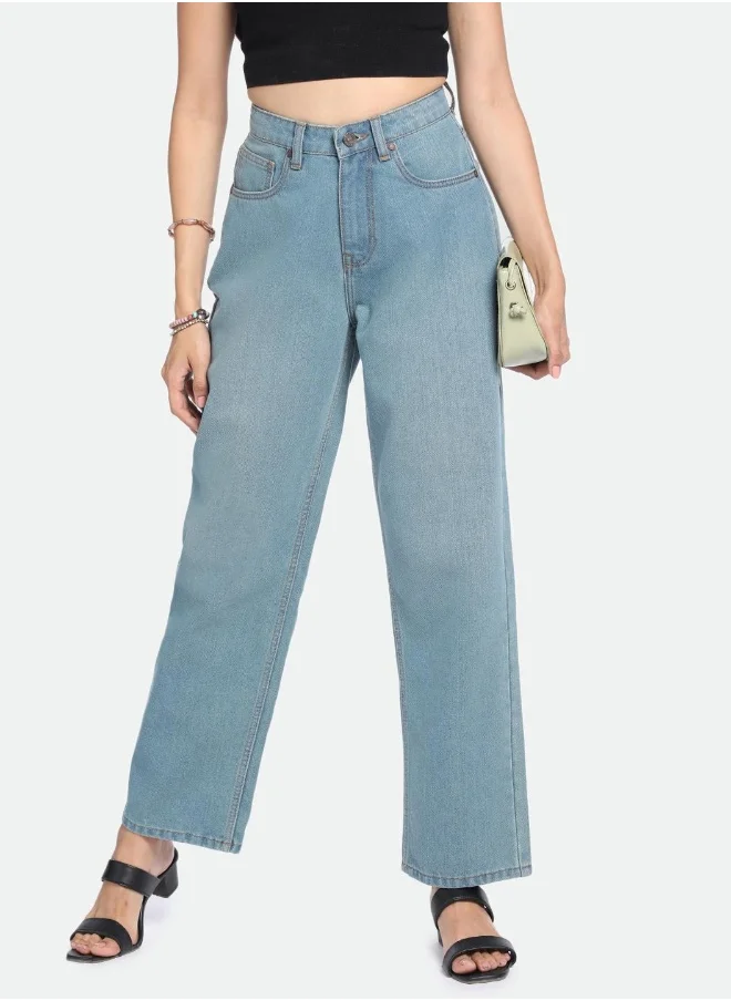 دينيس لينغو Women's Indigo Denim Solid Pattern Full Length Relaxed Jeans