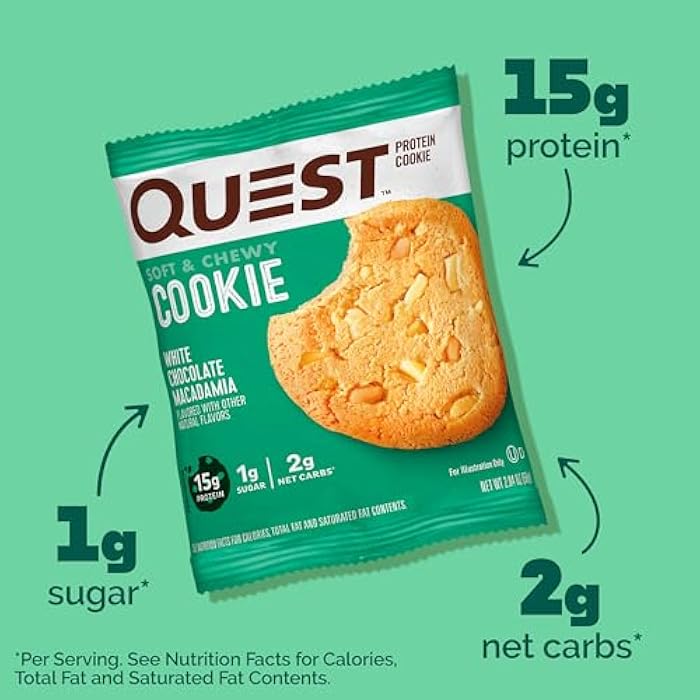 Quest Nutrition White Chocolate Macadamia Protein Cookie, 15g Protein, 1g Sugar, 2g Net Carbs, Keto Friendly, High Protein, Low Carb; 4 Count - Image 4
