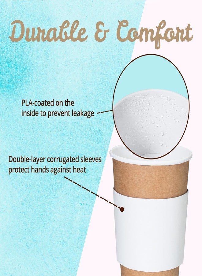 MATICAN 12 oz Disposable Coffee Cups with Lids and Sleeves, 100-Pack Hot To Go Paper Cups for Cold or Warm Drinks, Bulk Party, Travel, and Office Use, Kraft Brown - Image 4
