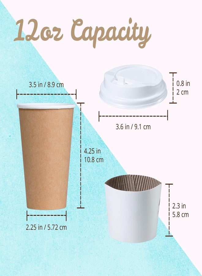 MATICAN 12 oz Disposable Coffee Cups with Lids and Sleeves, 100-Pack Hot To Go Paper Cups for Cold or Warm Drinks, Bulk Party, Travel, and Office Use, Kraft Brown - Image 3